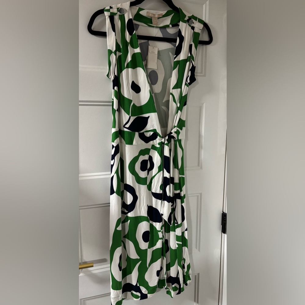 Floral Green and White Banana Republic Wrap Dress